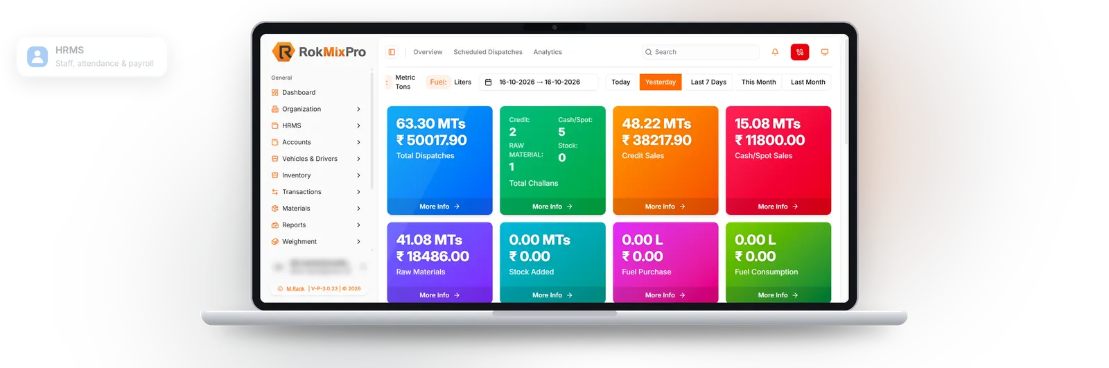 RokMixPro crusher ERP dashboard