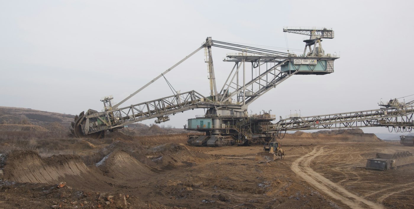 Heavy mining machinery at a quarry