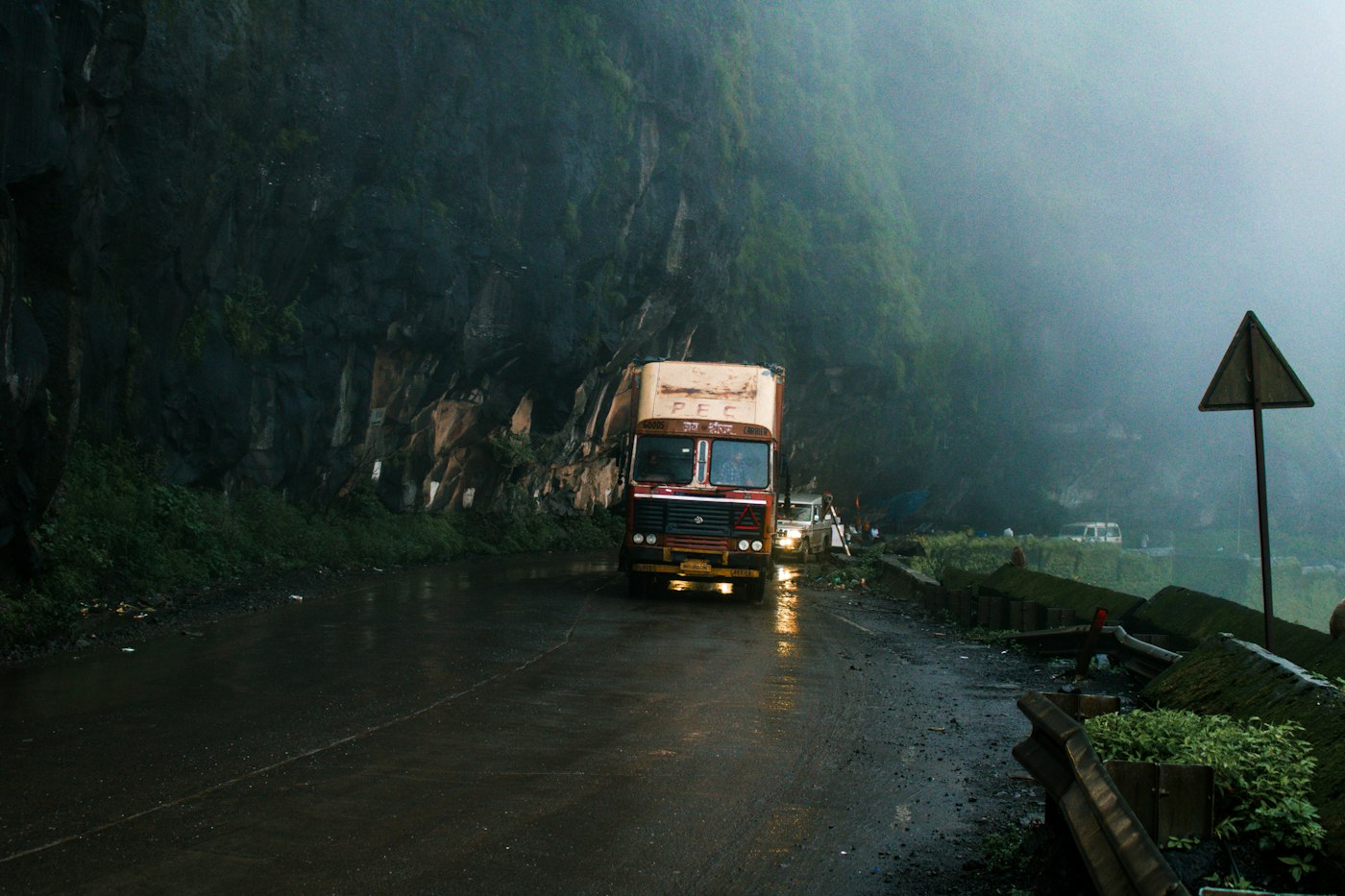 Loaded truck on a ghat road in India